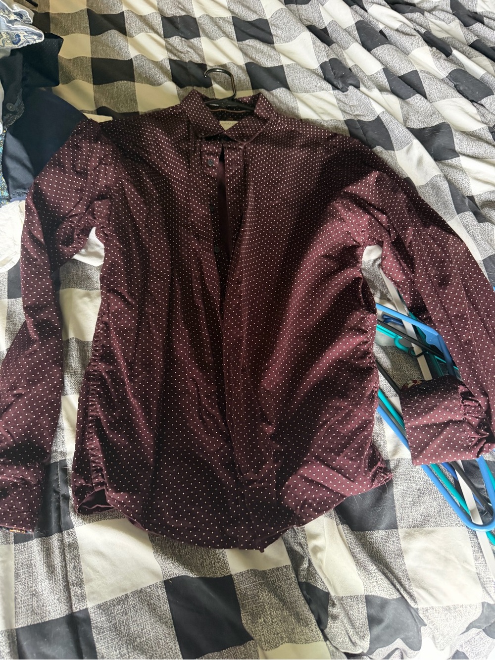 Denim and Flower Men's Burgundy Polka Dot Long-Sleeve Shirt